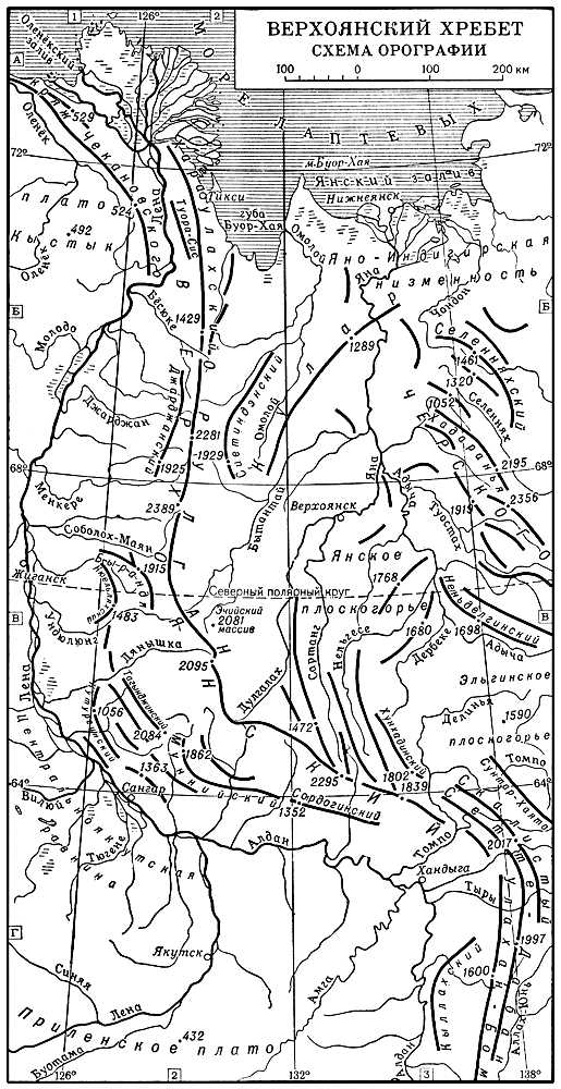 Верхоянский хребет. Схема орографии