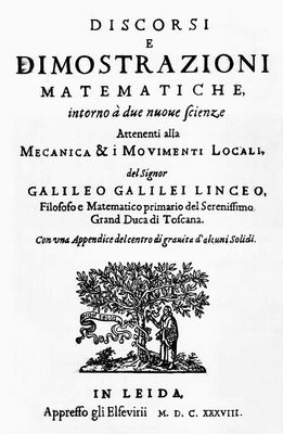 Галилей. «Беседы и математические доказательства, касающихся двух новых отраслей науки...» (титульный лист)