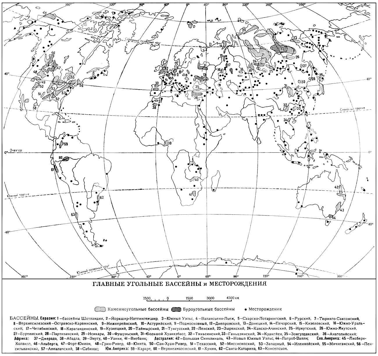 Главные угольные бассейны и месторождения