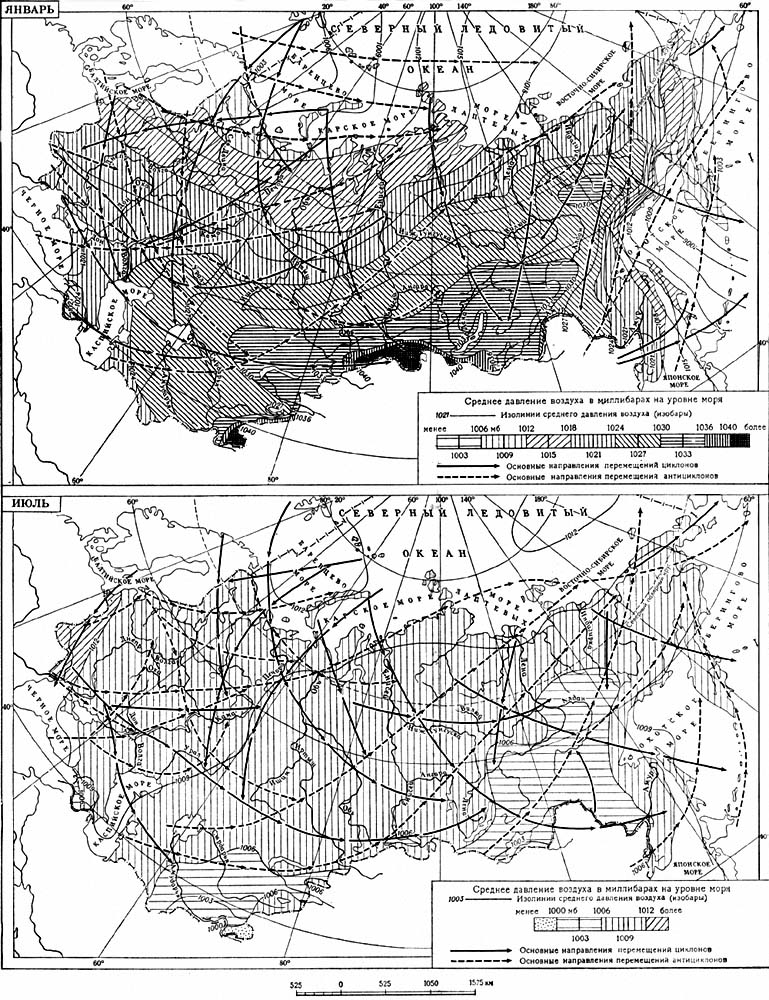 Давление воздуха. Пути циклонов и антициклонов