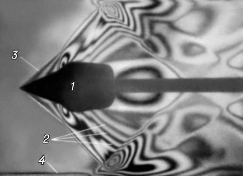 Интерферограмма обтекания модели сверхзвуковым потоком
