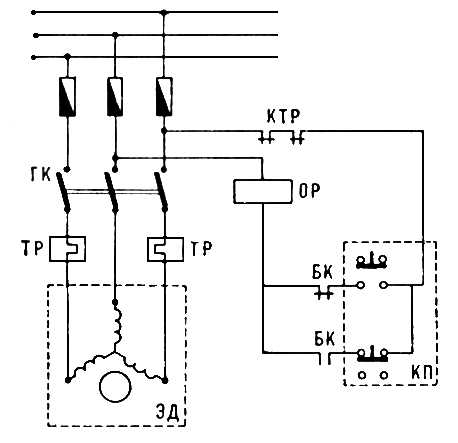Нереверсивный магнитный пускатель (схема)