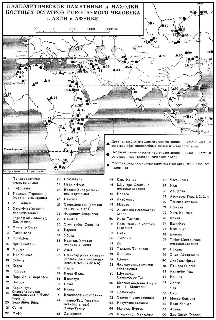Палеолит. Находки костных остатков ископаемого человека в Азии и Африке