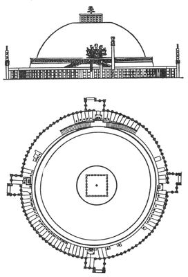 Санчи. Ступа (разрез и план)