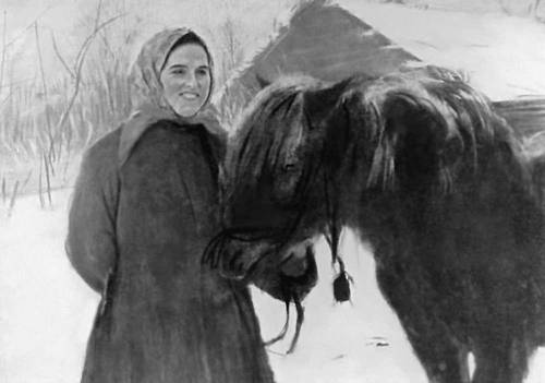 Серов В. А. «В деревне. Баба с лошадью»