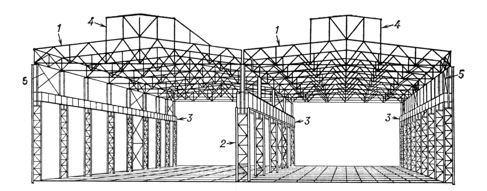 Стальной каркас двухпролетного производственного здания
