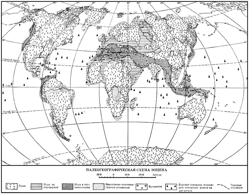 Эоцен. Палеогеографическая схема